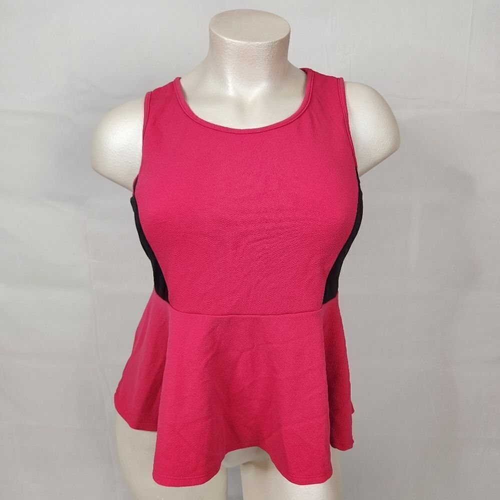 DEB Hot Pink Black Colorblock Cut Out Zip Peplum Top Sz 2X